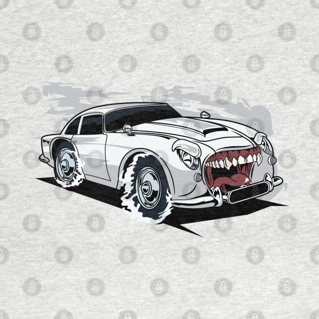 WHITE RETRO MONSTER CAR by beanbeardy